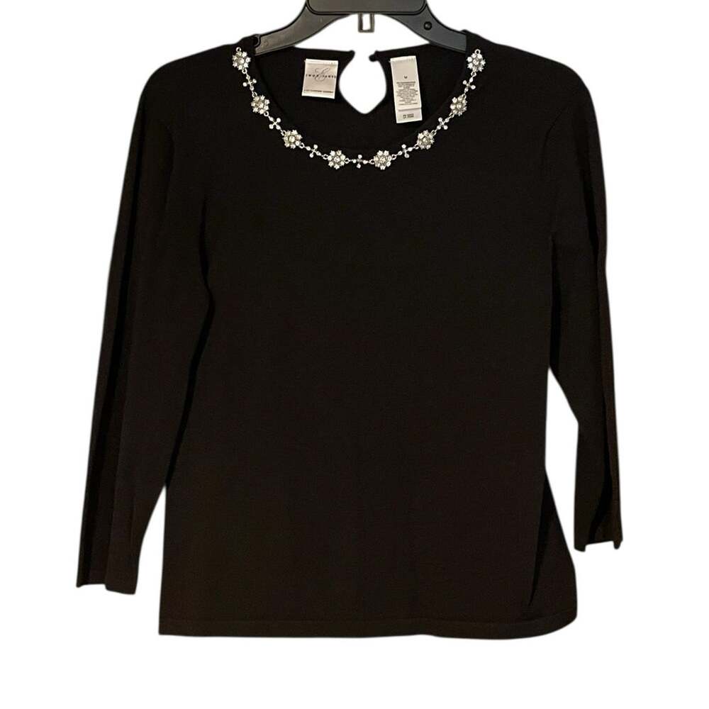 Emma James Women's Size Medium 3/4 Sleeve Jeweled Crew Neck Stretchy Top